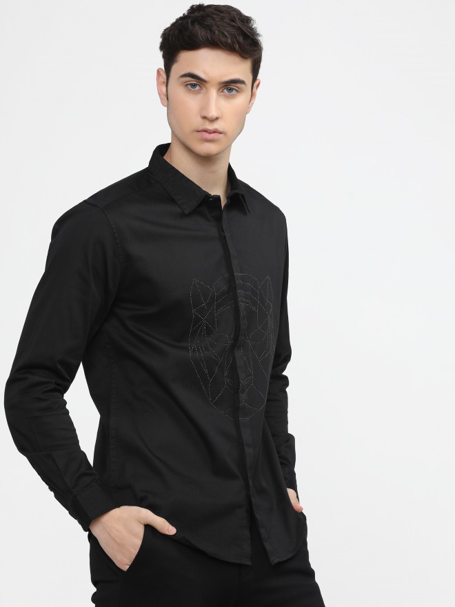 Buy Highlander Black Slim Fit Printed Casual Shirt for Men Online at Rs ...