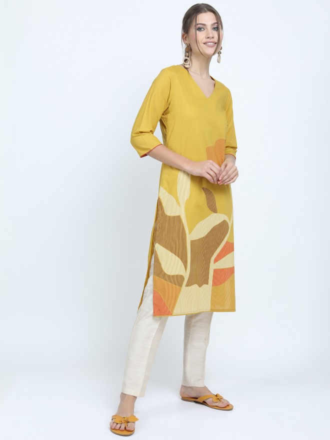 Vishudh Women Yellow Printed Straight Kurtas 