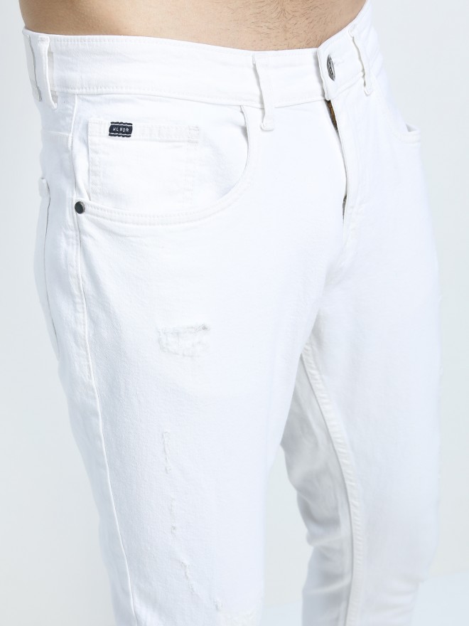 Highlander Men White Tapered Fit Clean Look  Jeans 