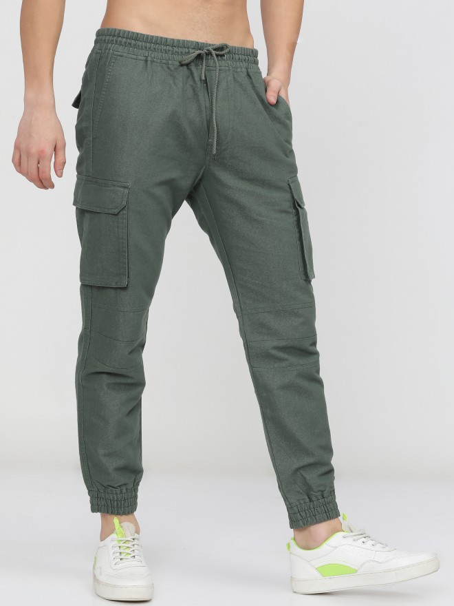 Ketch Men Olive Slim Fit Solid Casual Trousers Cargos 