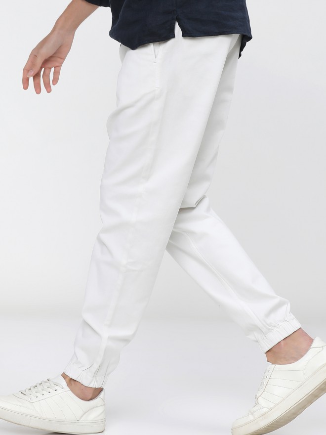 Ketch Men White Regular Fit Solid Casual Trousers Joggers