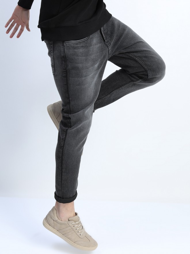 Buy Highlander Dark Grey Tapered Fit Stretchable Jeans for Men Online ...