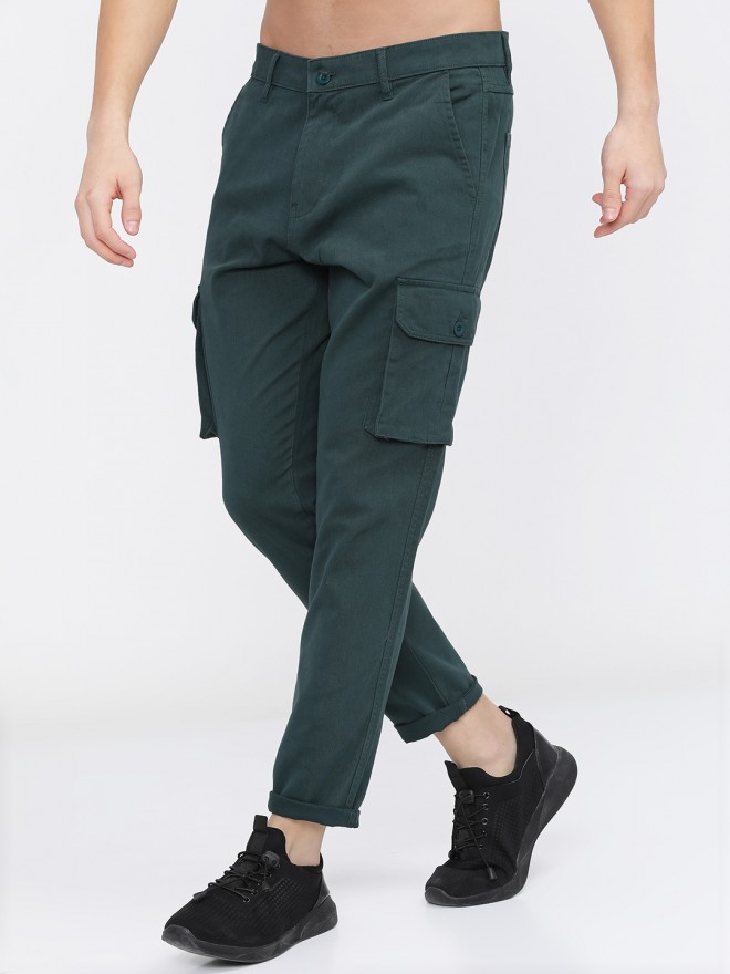 Teal Solid Spandex/Cotton Men Super Slim Fit Casual Trousers - Selling Fast  at Pantaloons.com