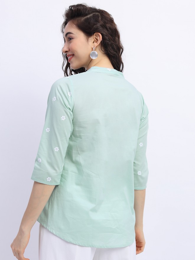 Vishudh Women Green Printed Regular Tops 