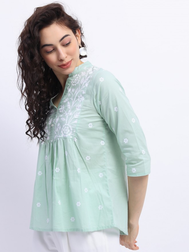 Vishudh Women Green Printed Regular Tops 