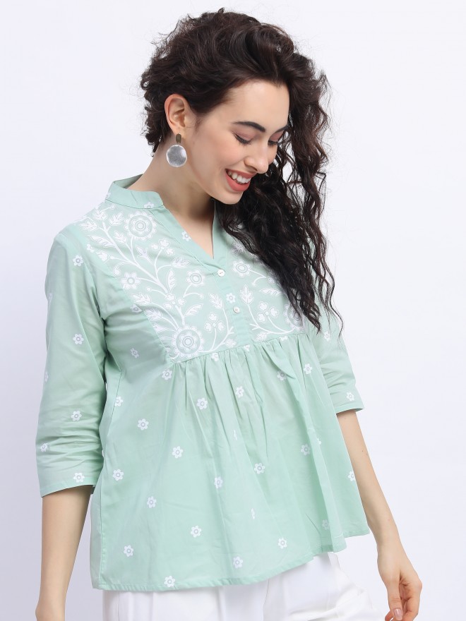 Vishudh Women Green Printed Regular Tops 