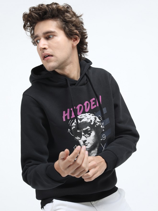 Buy Highlander Black Printed Hoodie Long Sleeve Sweatshirt for Men