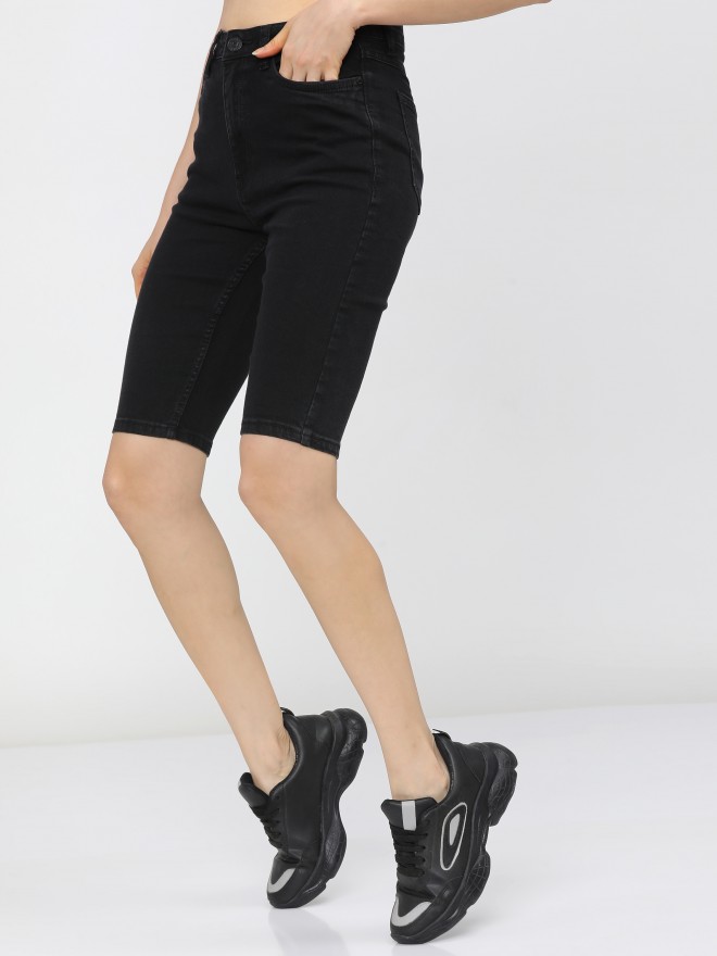 Buy SHOWOFF Black Denim Slim Fit Shorts for Women Online @ Tata CLiQ
