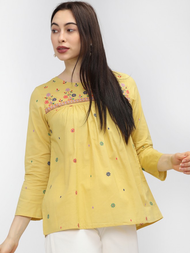Buy Vishudh Yellow Solid Top for Women Online at Rs.427 - Ketch