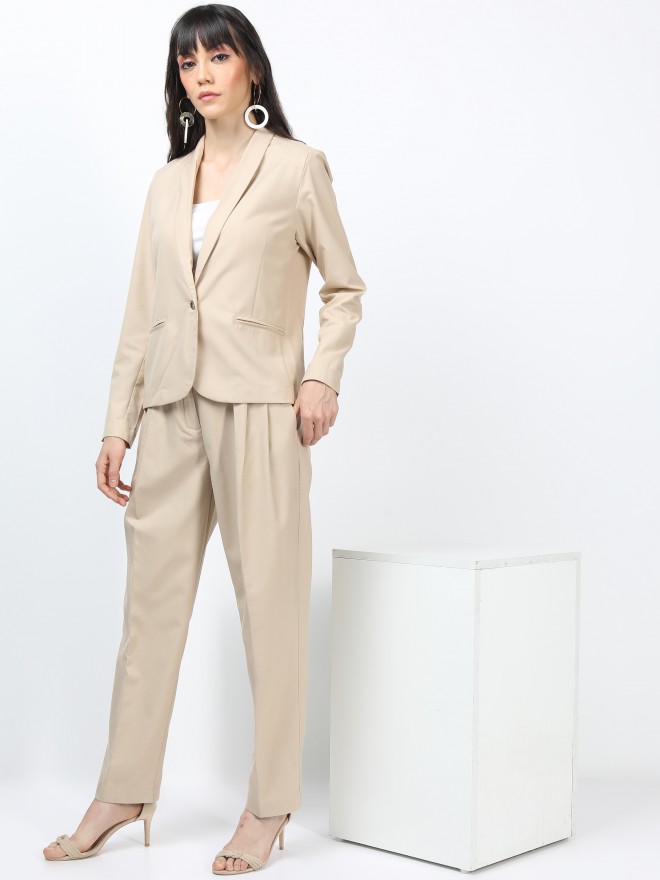 Buy online Cream Solid Blazer And Trousers Co-ord from western wear for  Women by Cottinfab for ₹1370 at 57% off | 2024 Limeroad.com