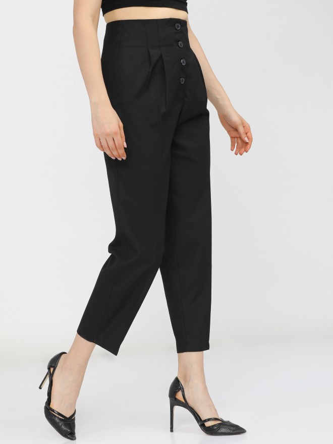 61% OFF on Tokyo Talkies Women Black Solid Slim Fit Trousers on Myntra |  PaisaWapas.com