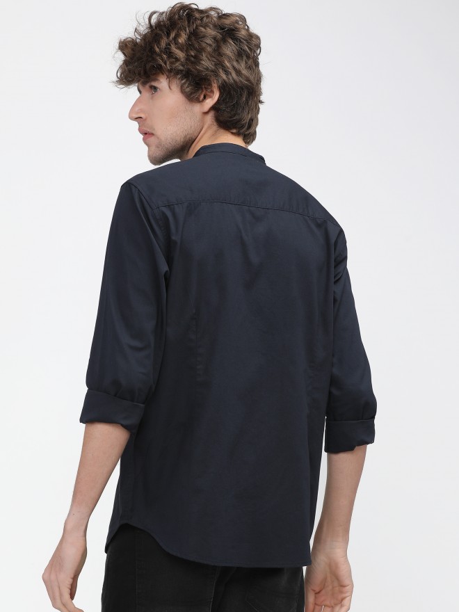 Buy Highlander Navy Blue Slim Fit Solid Casual Shirt For Men Online At