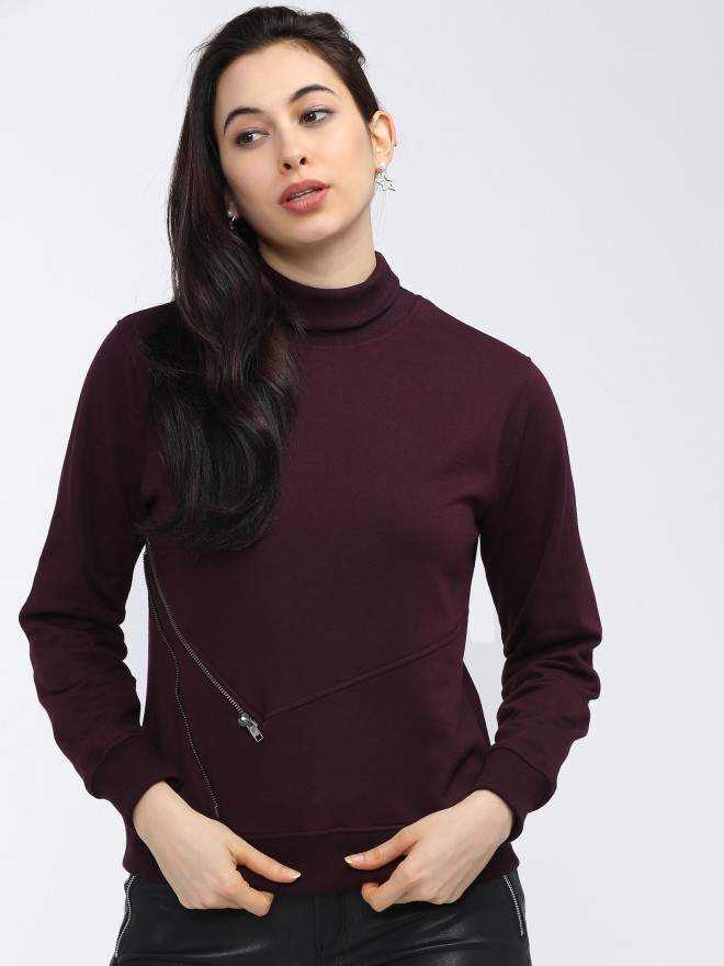 Buy Tokyo Talkies Maroon High Neck Long Sleeve Pullover Sweat