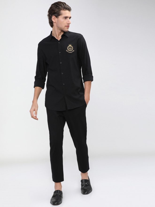 Buy Highlander Black Slim Fit Solid Casual Shirt For Men Online At ...