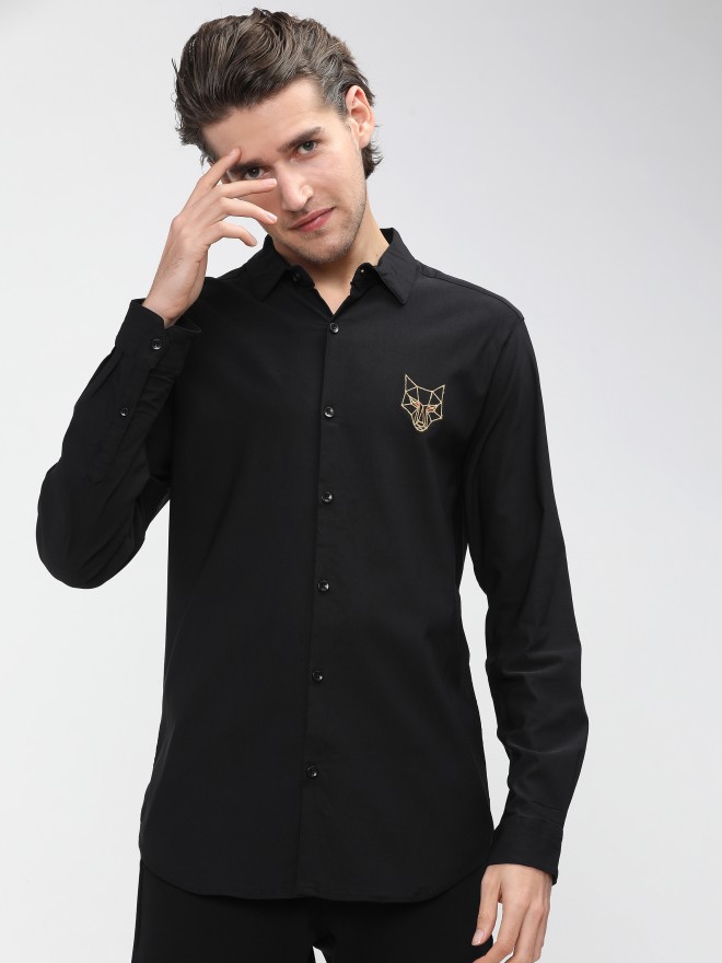 Buy Highlander Black Slim Fit Solid Casual Shirt for Men Online at Rs ...