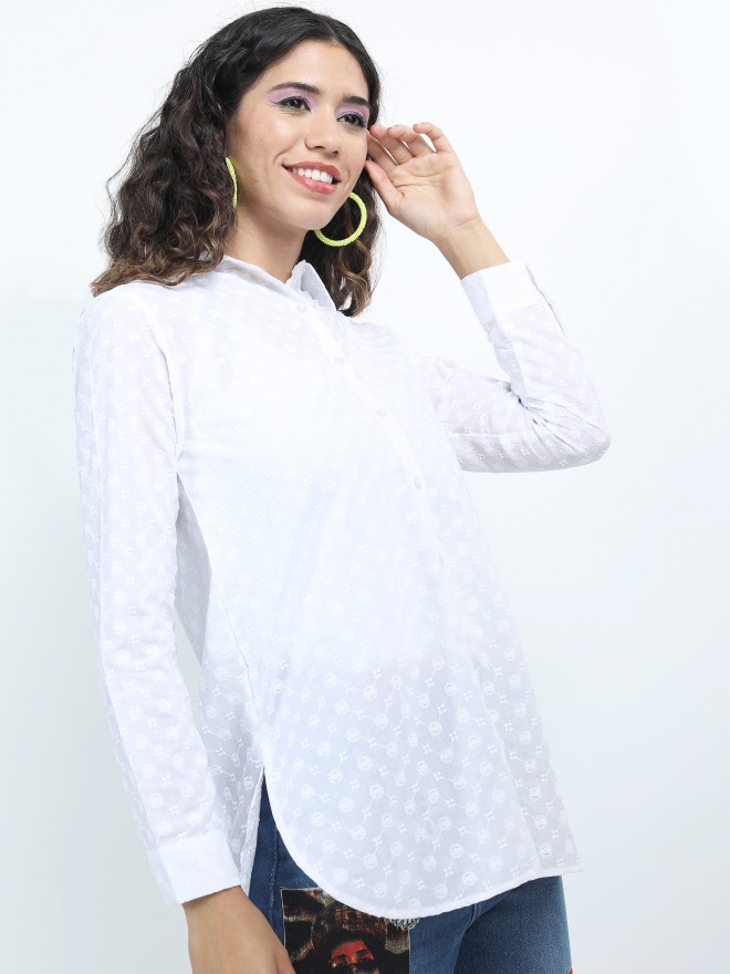 Buy White Schiffli T-Shirt for Women Online