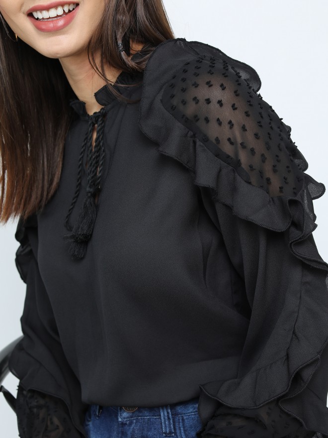 Buy Tokyo Talkies Black Frill Full Sleeves Top for Women Online at Rs ...