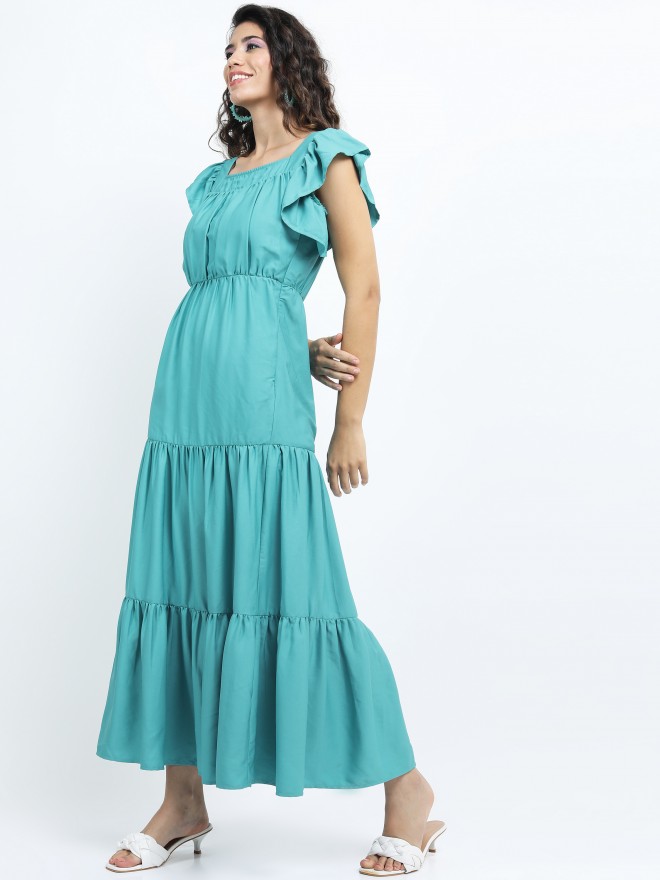 Tokyo Talkies Women Teal Solid Maxi Dresses 