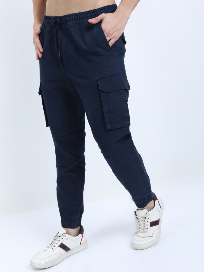 Ketch Men Navy Blue Regular Fit Solid Casual Trousers Cargos 