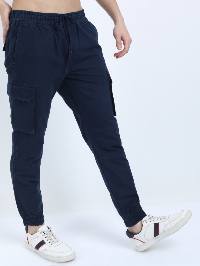 Ketch Men Navy Blue Regular Fit Solid Casual Trousers Cargos 