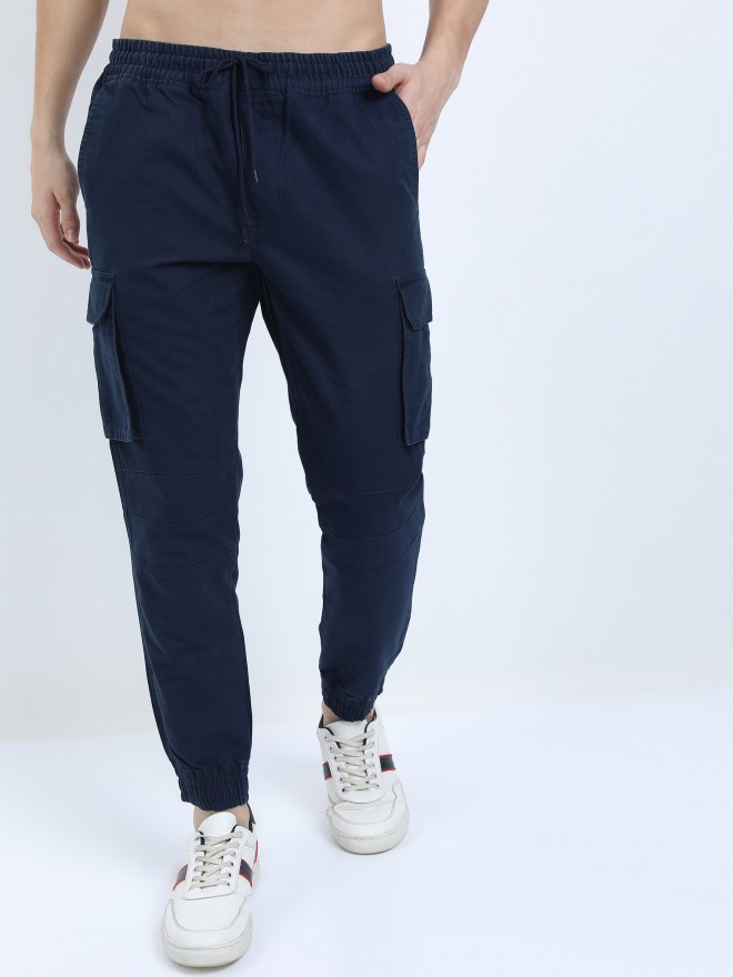 Ketch Men Navy Blue Regular Fit Solid Casual Trousers Cargos 