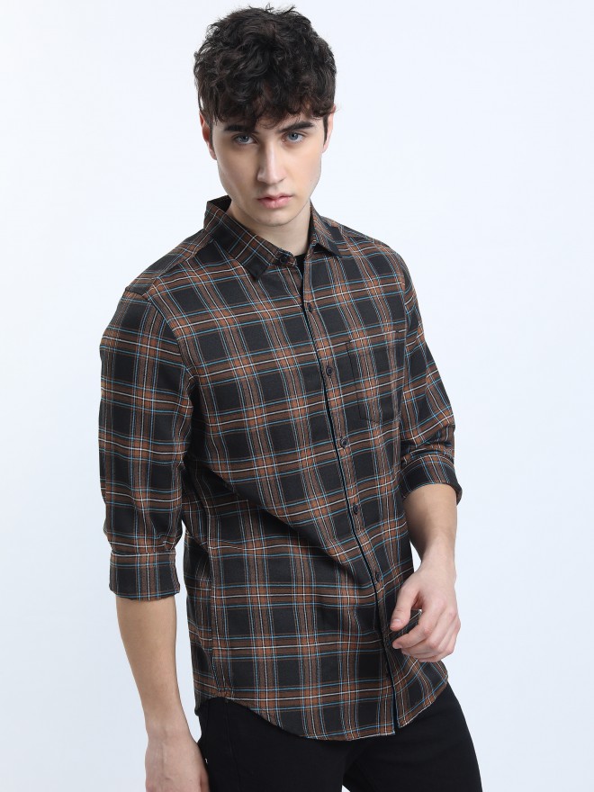 Buy Ketch Black/Rust Slim Fit Checked Casual Shirt for Men Online at Rs ...