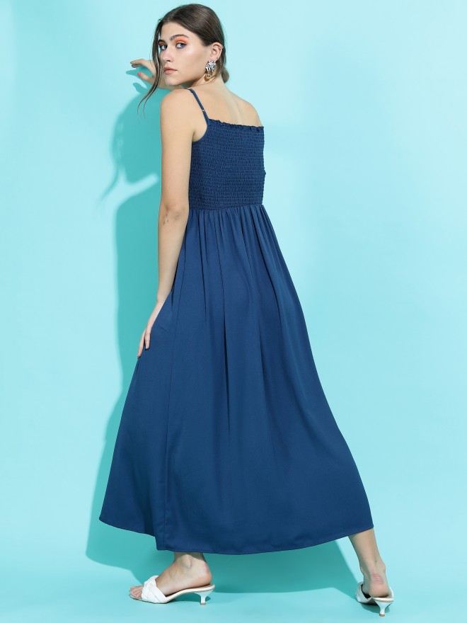 Tokyo Talkies Women Blue Solid Maxi Dresses 