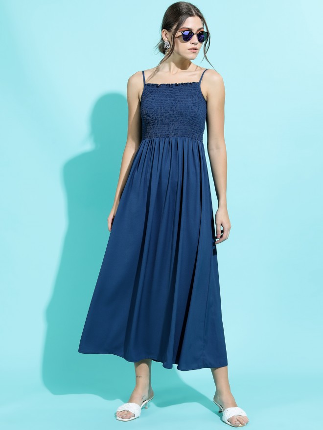 Tokyo Talkies Women Blue Solid Maxi Dresses 