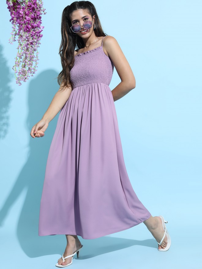 Tokyo Talkies Women Lavender Solid Maxi Dresses 