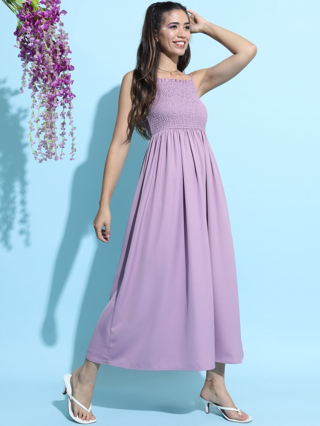 Tokyo Talkies Women Lavender Solid Maxi Dresses 