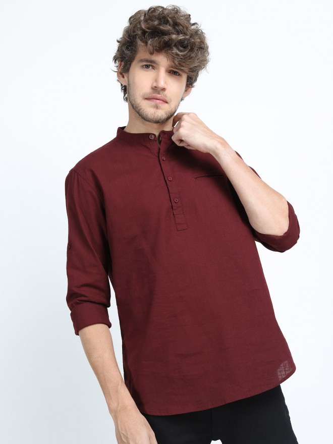 Ketch Men Maroon Solid Slim Fit Casual Shirts 