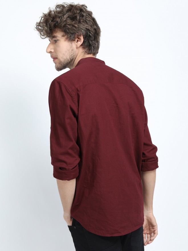 Ketch Men Maroon Solid Slim Fit Casual Shirts 