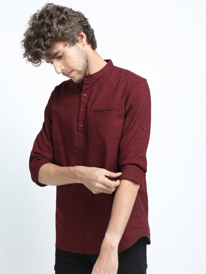 Ketch Men Maroon Solid Slim Fit Casual Shirts 