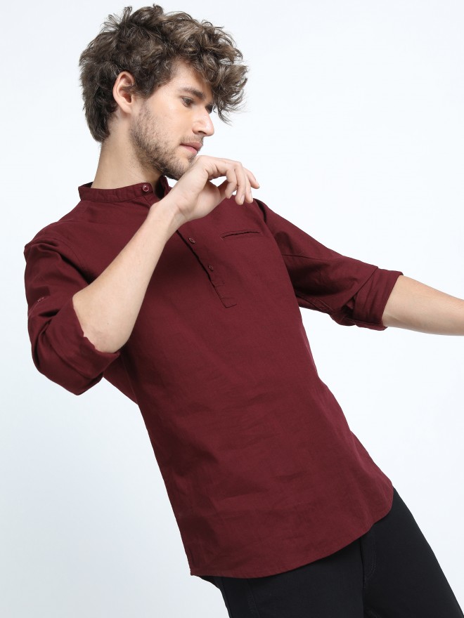 Ketch Men Maroon Solid Slim Fit Casual Shirts 