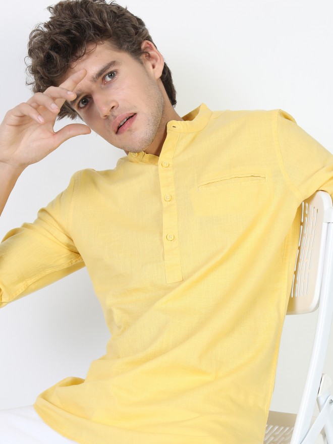 Ketch Men Yellow Solid Slim Fit Casual Shirts 