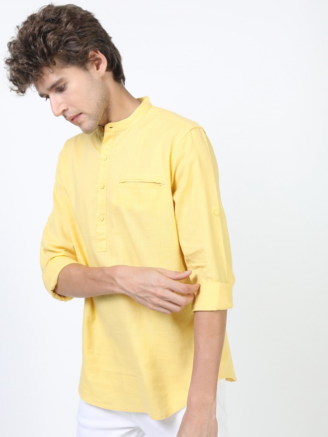 Ketch Men Yellow Solid Slim Fit Casual Shirts 