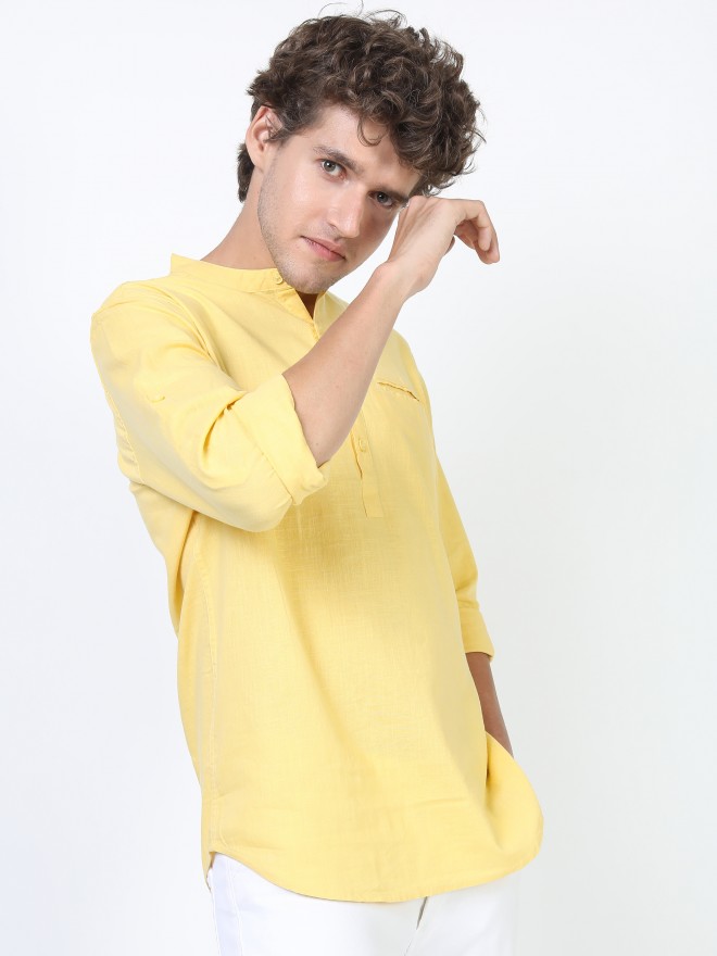 Ketch Men Yellow Solid Slim Fit Casual Shirts 