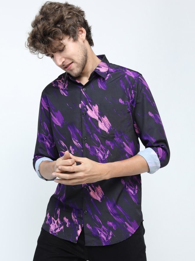 Buy Men Purple Slim Fit Print Full Sleeves Formal Shirt Online