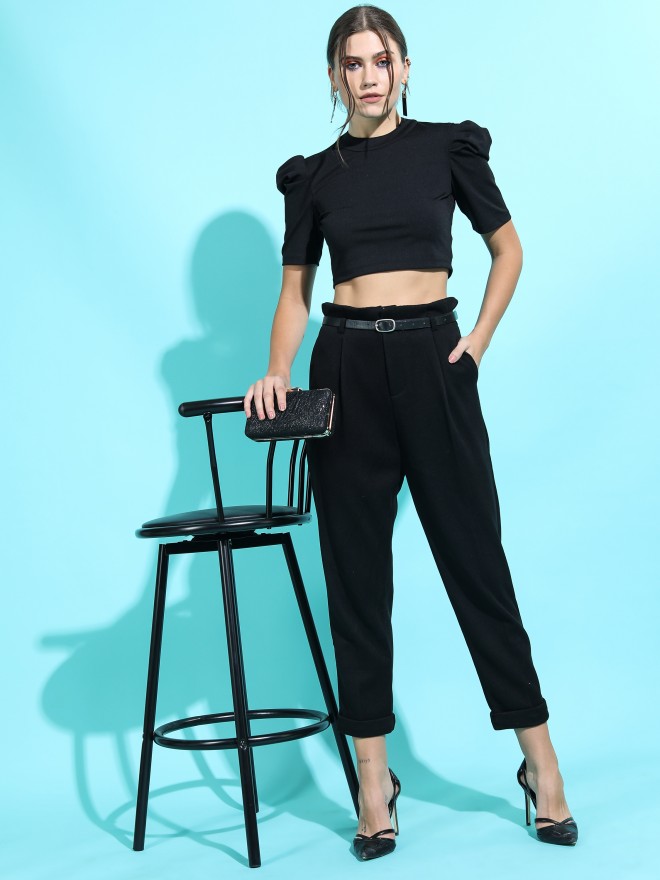 Tokyo Talkies Women Black Solid Regular Tops 