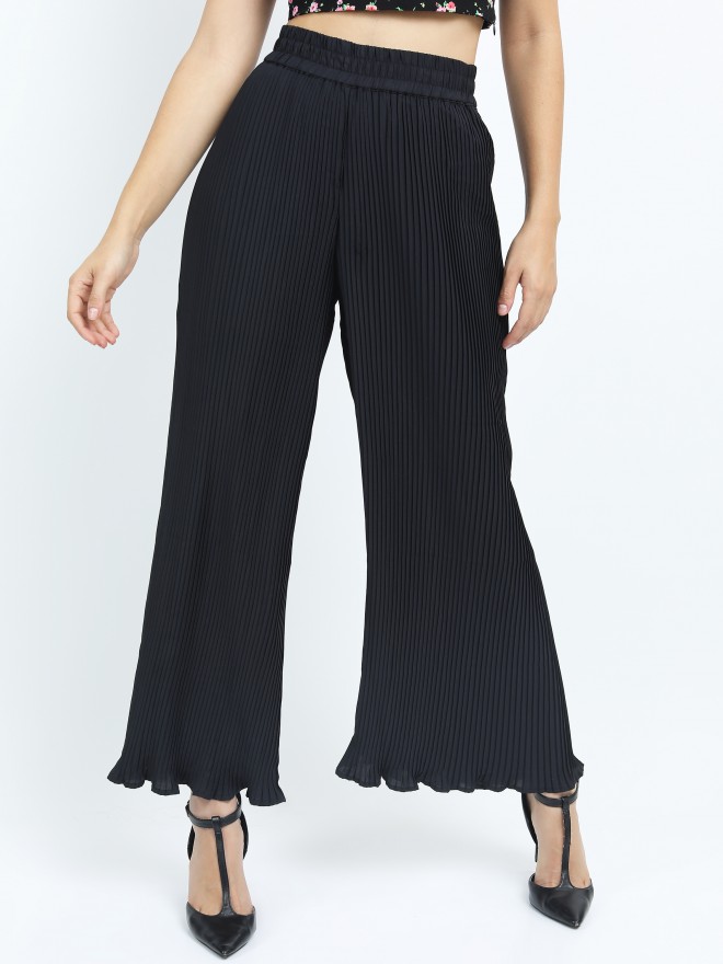 Buy Tokyo Talkies Black Pleated Wide Leg Pant for Women Online at Rs ...