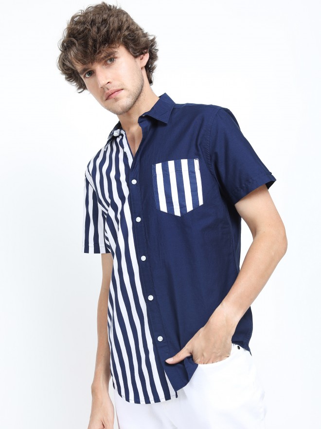 Buy Highlander Blue/White Slim Fit Striped Casual Shirt For Men Online ...