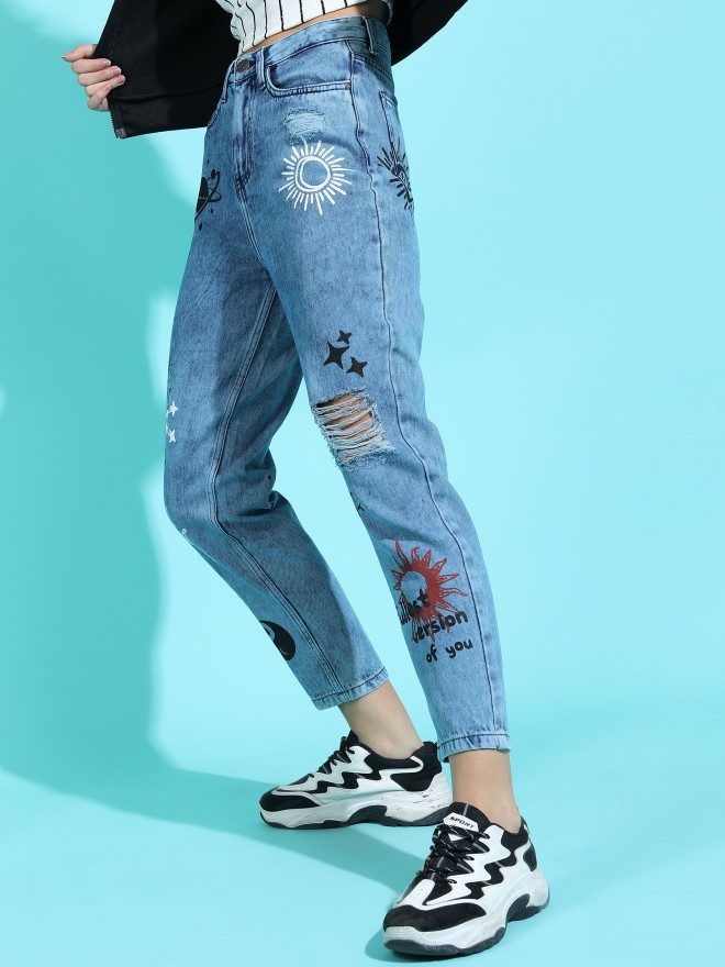 Buy Tokyo Talkies Blue Mom Fit Highly Distressed Jeans for Women Online at  Rs.639 - Ketch