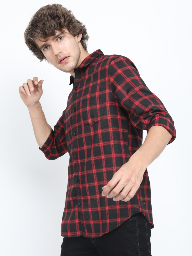 Black check shirt top mens india