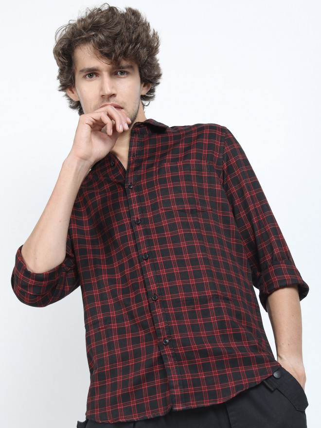 Buy Ketch Black/Red Slim Fit Checked Casual Shirt for Men Online at Rs ...