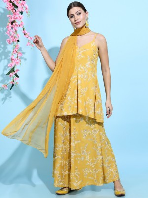 Buy Vishudh Yellow Floral Printed Short Kurta With Palazzo for Women Online  at Rs.749 - Ketch