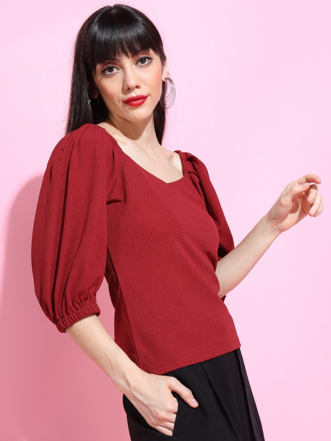 Tokyo Talkies Women Maroon Solid Regular Tops 