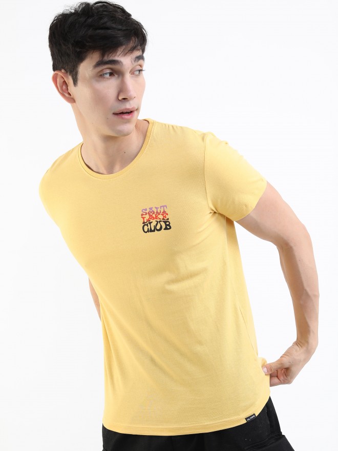 Highlander Men Yellow Printed Round Neck T-Shirts 