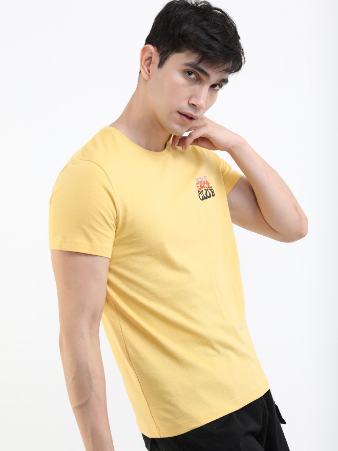 Highlander Men Yellow Printed Round Neck T-Shirts 