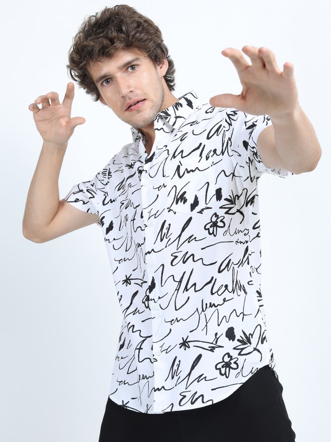 Short-Sleeve Floral Shirt - Black/White, Shirts