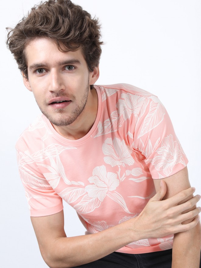 Buy Ketch Pink Printed Round Neck Cotton T Shirt For Men Online At Rs